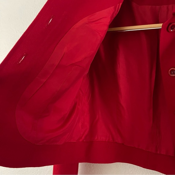 Vintage 1990s Jessica Ash Wool Gabardine Button-Front Cropped Jacket Red - Picture 15 of 16